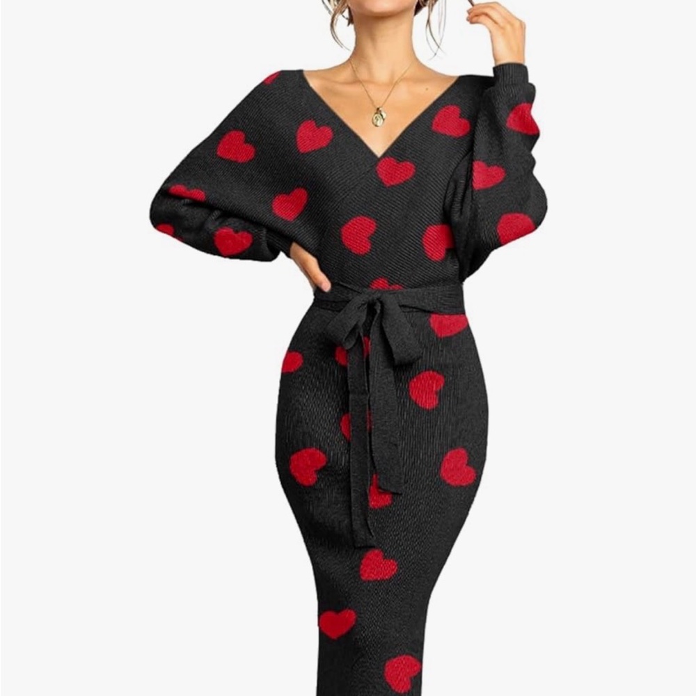 Amazon Black Dress with Red Heart Design
